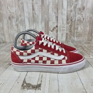 Vans Old Skool Red White Checkerboard Suede Canvas Skate Shoes Womens 6.5 Mens 5